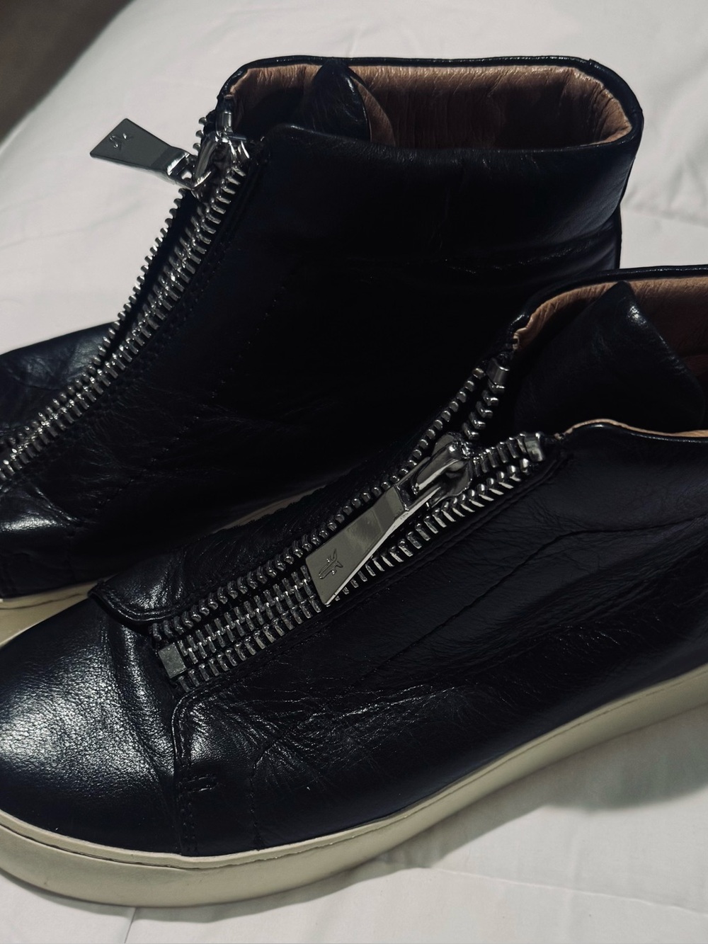 Frye Black Leather Zip-Front Ankle Booties